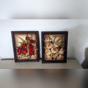 Leather Handmade Flower 3D Art From Poland (lot of 2)